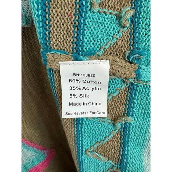 ROJA beige blue aztec southwestern knit waterfall open front cardigan XS NWT - Picture 5 of 8